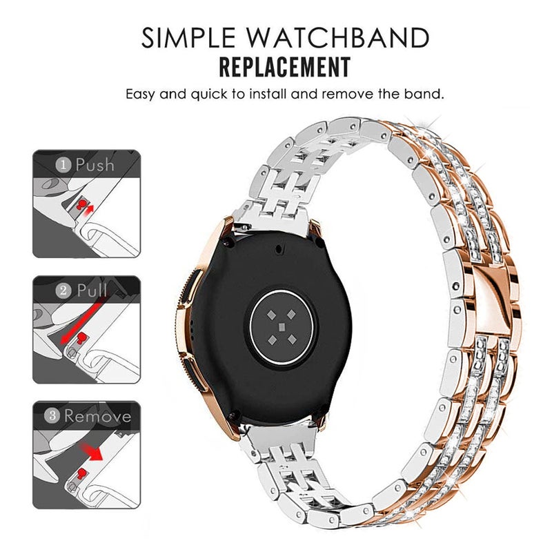 DEALELE Bands Compatible with Samsung Galaxy Watch 7 / FE / 6/6 Classic / 5/5 Pro / 4/4 Classic/Huawei GT3 / GT2 42mm, 20mm Bling Diamond Metal Replacement Strap for Women Men, Silver-rosegold - Image 3